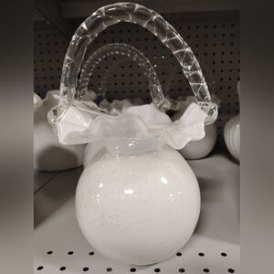 New Elegant White Glass Vase with Textured Handle